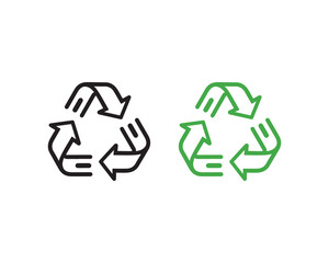 Obraz premium Two recycling symbols, one in black and one in green, highlighting sustainability.