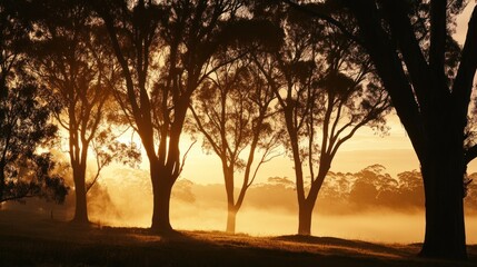 Golden Sunrise Through Silhouetted Trees