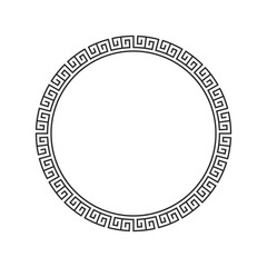 Seamless Meander Pattern Round Frame In Black And White Color, Greek Key Round.
