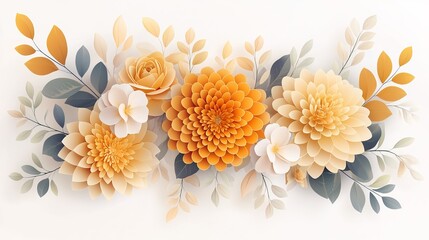 Vibrant paper flowers in warm shades of orange and cream, perfect for home decor or event styling.
