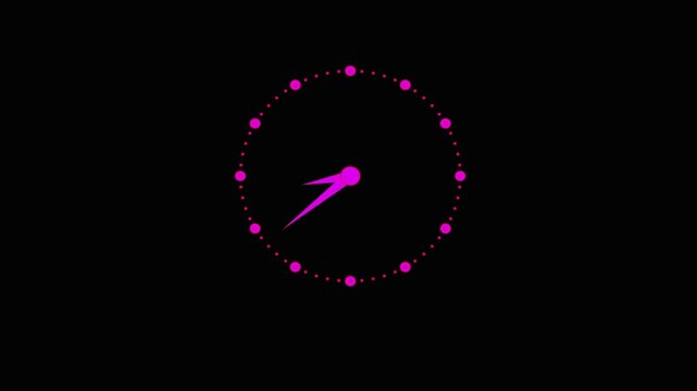 Animation of a clock icon . Fast-speed time. Animation of a clock timer rotating on a black screen background. 