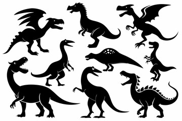 set of dinosaurs line art silhouette vector illustration