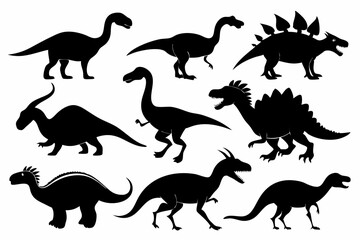 set of dinosaurs line art silhouette vector illustration