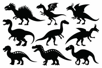set of dinosaurs line art silhouette vector illustration