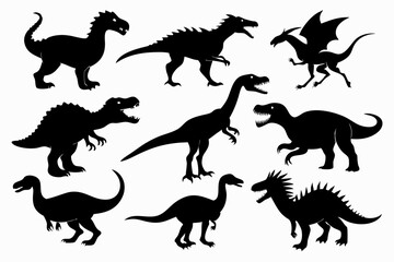 dinosaurs set line art silhouette vector illustration