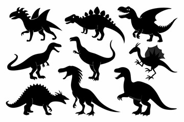 dinosaurs set line art silhouette vector illustration