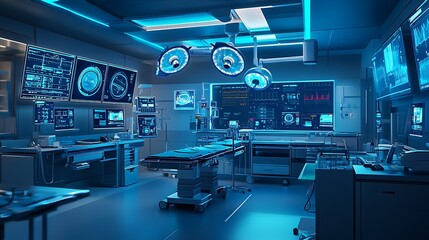 Fototapeta premium Futuristic Operating Room with High-Tech Medical Equipment - Advanced Surgical Environment