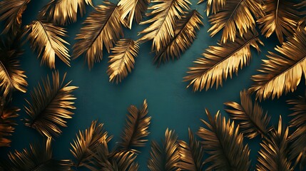 Naklejka premium Golden Palm Leaves Border on Dark Background