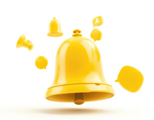 Yellow Notification Bell with Message Bubbles Represents Communication and Alerts