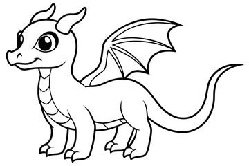 Fototapeta premium baby dragon line art silhouette vector illustration