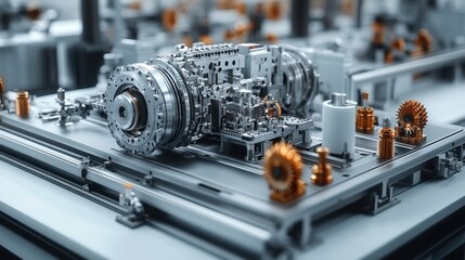 Fototapeta premium Precision Engineering: A Close-Up View of a Complex Mechanical Assembly
