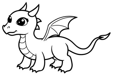 Fototapeta premium baby dragon line art silhouette vector illustration