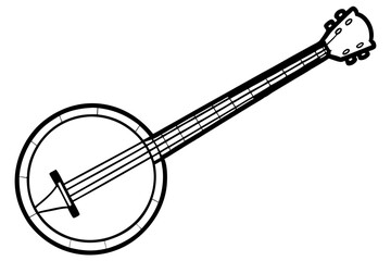 banjo line art silhouette vector illustration