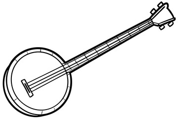 banjo line art silhouette vector illustration