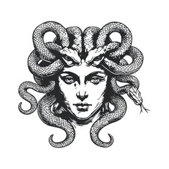 Intricate Woodcut Style Illustration of a Mythical Serpent Woman