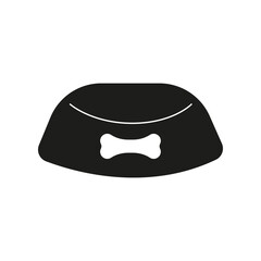 Dog bowl illustration. Minimalistic vector illustration with dog bowl. Dog bowl icon in black color. Dog container picture. 