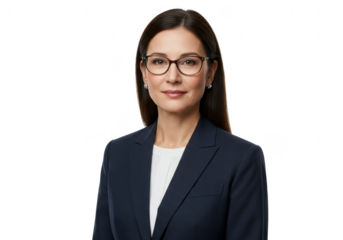 Middle aged business woman with eyeglasses isolated on White background