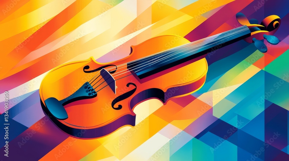 Poster vibrant abstract illustration of a violin with colorful geometric patterns in the background