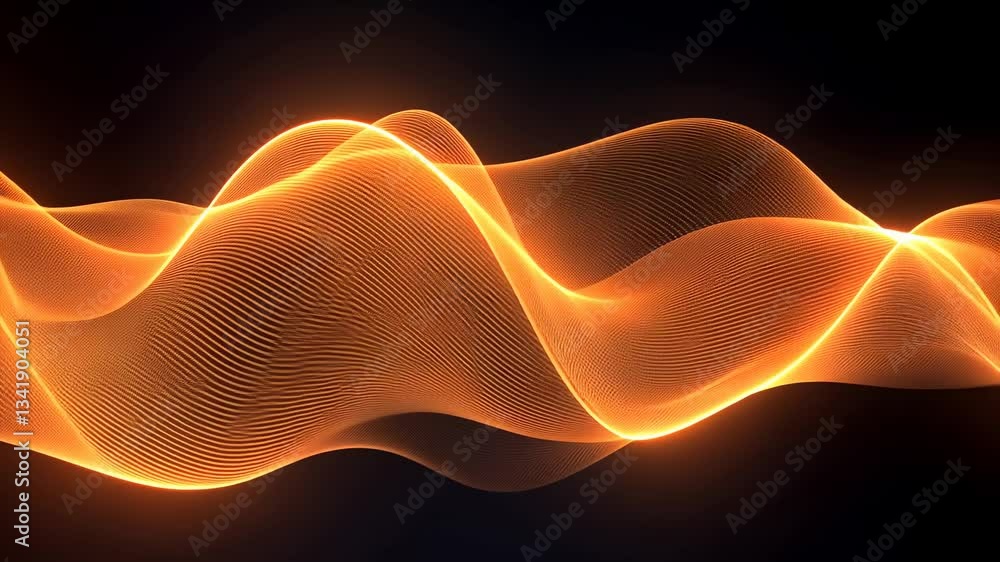 Aufkleber abstract glowing orange wave form against a dark background with digital particle effect