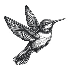Obraz premium Detailed Hand-Drawn Woodcut Design of a Gliding Hummingbird