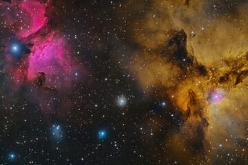 Vibrant cosmic nebula showcasing colorful gas clouds and stars in deep space