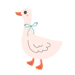 Cute goose. Farm animal. Design for stickers, cards, posters, banners, scrapbooking. Vector illustration in flat style