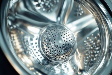 Close up view of gleaming washing machine drum with clean interior Generative AI