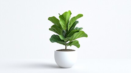Indoor plant in white pot on white background.  Possible use for showcasing a modern home interior design