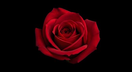 Fototapeta premium Elegant Single Red Rose Blossom with a Striking Black Background