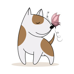 Cute dog with a butterfly on his nose