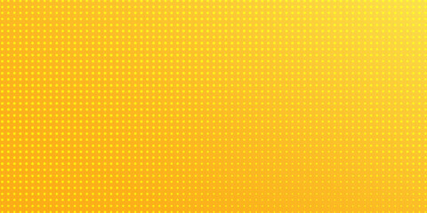 Yellow halftone pattern. Retro comic gradient background. Bright orange pixelated dotted texture overlay. Cartoon pop art faded gradient pattern. Yellow halftone 