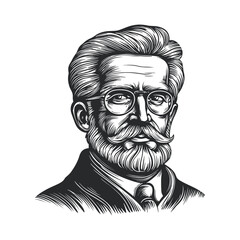 Fototapeta premium Detailed Black and White Woodcut of a Distinguished Bearded Man