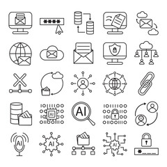 technology icons set. Website, internet computer, cloud , digital service, database. line icon collection. Vector illustration.