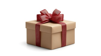 Obraz premium Beige gift box with red ribbon bow.
