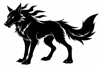 fenrir line art silhouette vector illustration