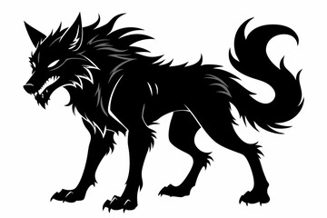 fenrir line art silhouette vector illustration