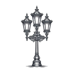 Fototapeta premium Ornate TripleLantern Street Lamp in Shadow