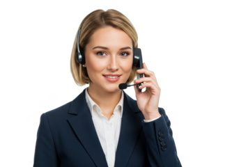 Young business woman telephone operator hotline worker customer support service manager with headset isolated on White background