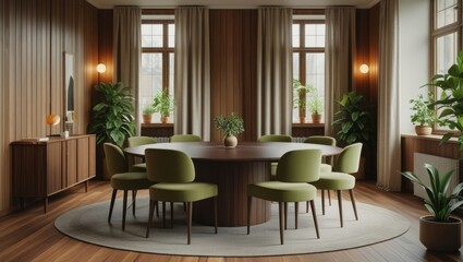Modern Wooden Dining Room with Round Table
