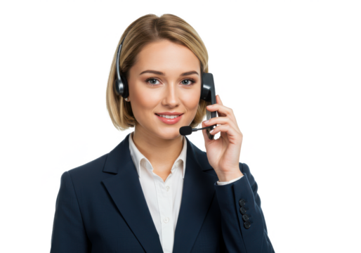Young business woman telephone operator hotline worker customer support service manager with headset isolated on White background
