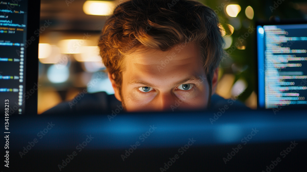 Aufkleber aman coding in a modern office with determination and focus