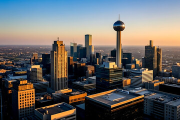 Urban skylines of Toronto, Chicago, and Manhattan skyscrapers paint a vibrant sunset panorama across North America