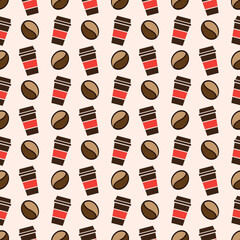 seamless pattern of coffee beans and coffee cups for the coffee shop background. decoration cafe, place to eat and culinary events. for a coffee themed greeting card. for coffee-themed fabric motifs