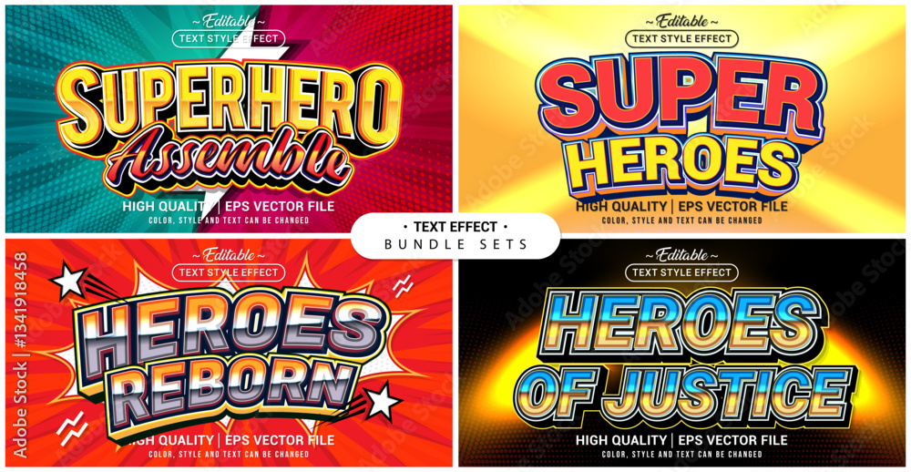Poster Text style effect bundle set. Superhero theme set. Vector editable file format