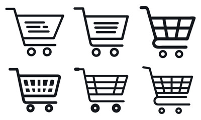 Collection of Shopping Cart Vector Icons. Various Cart Designs for E-commerce, Retail Shopping, and Online Shopping Market