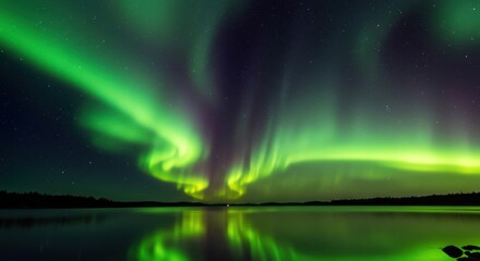 Stunning Aurora Borealis Illuminates Night Sky Over Calm Lake