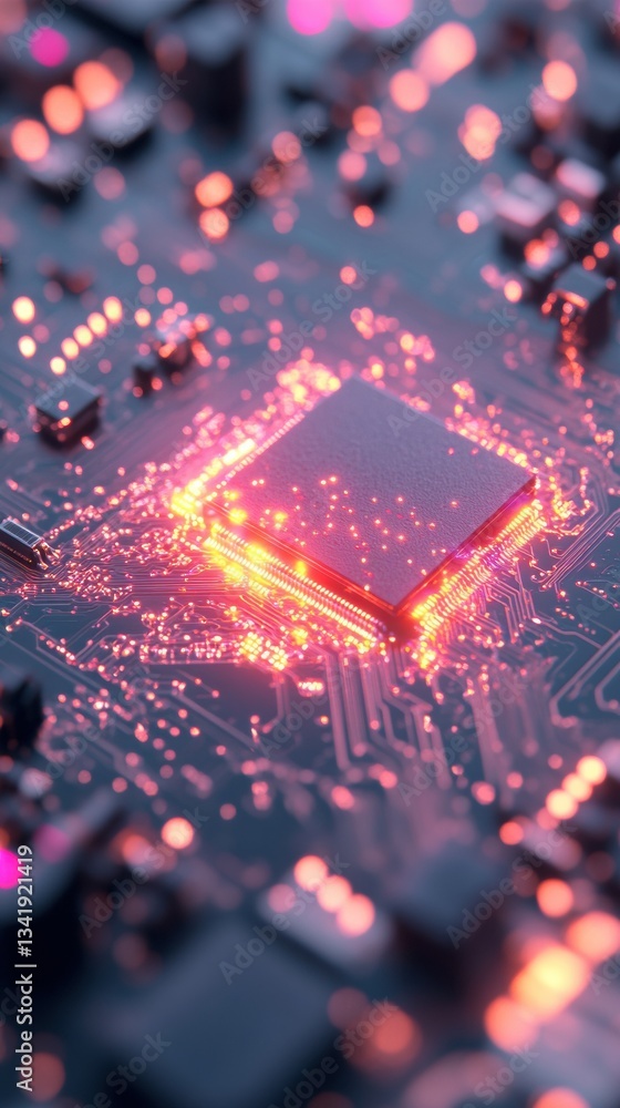 Poster Quantum Computational Revolution Luminescent AI Microchip Visualization with Explosive Digital Energy - Next-Gen Tech Innovation Powering Intelligent Systems Design