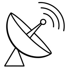Global Communication Satellite Dish Icon with Signal Waves  Wireless Technology and Digital Network Vector