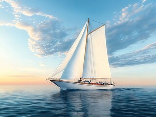 Sailing adventure on calm waters coastal horizon scenic photography tranquil environment aesthetic view