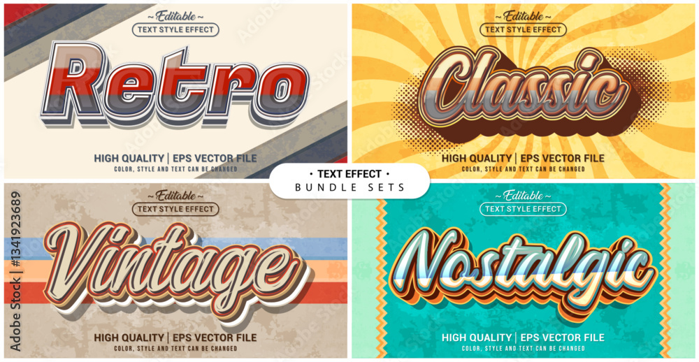 Poster Text style effect bundle set. Retro Classic Vintage Nostalgic theme set. Vector editable file format